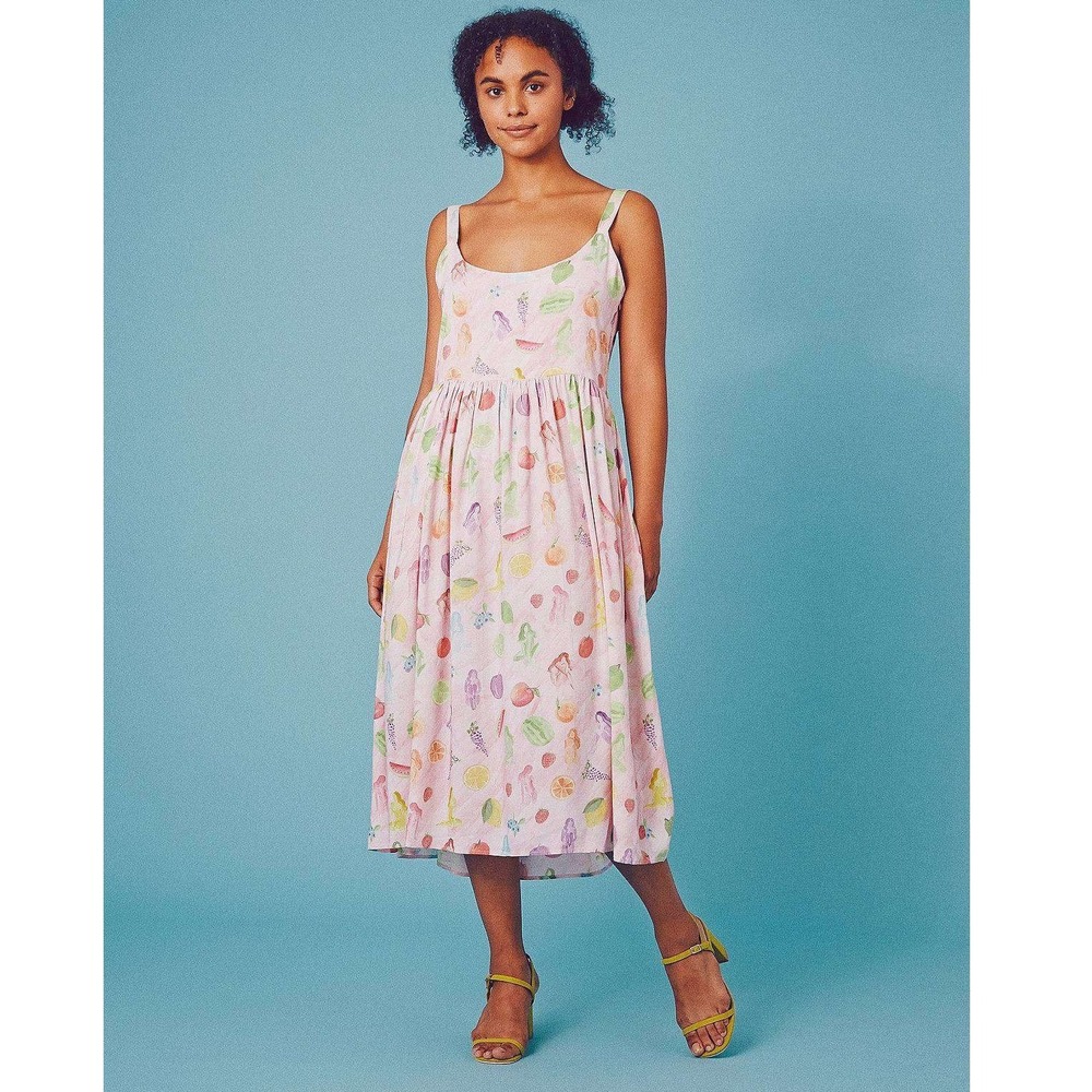 Samantha Pleet Myth Dress Fruit Fairy Print Midi Relaxed Cottagecore Softgirl